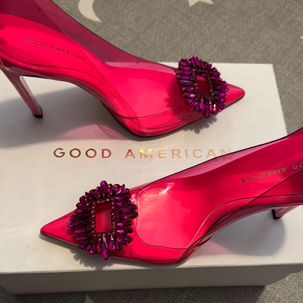 Good American Pink Heels with Ornate Toe Detail